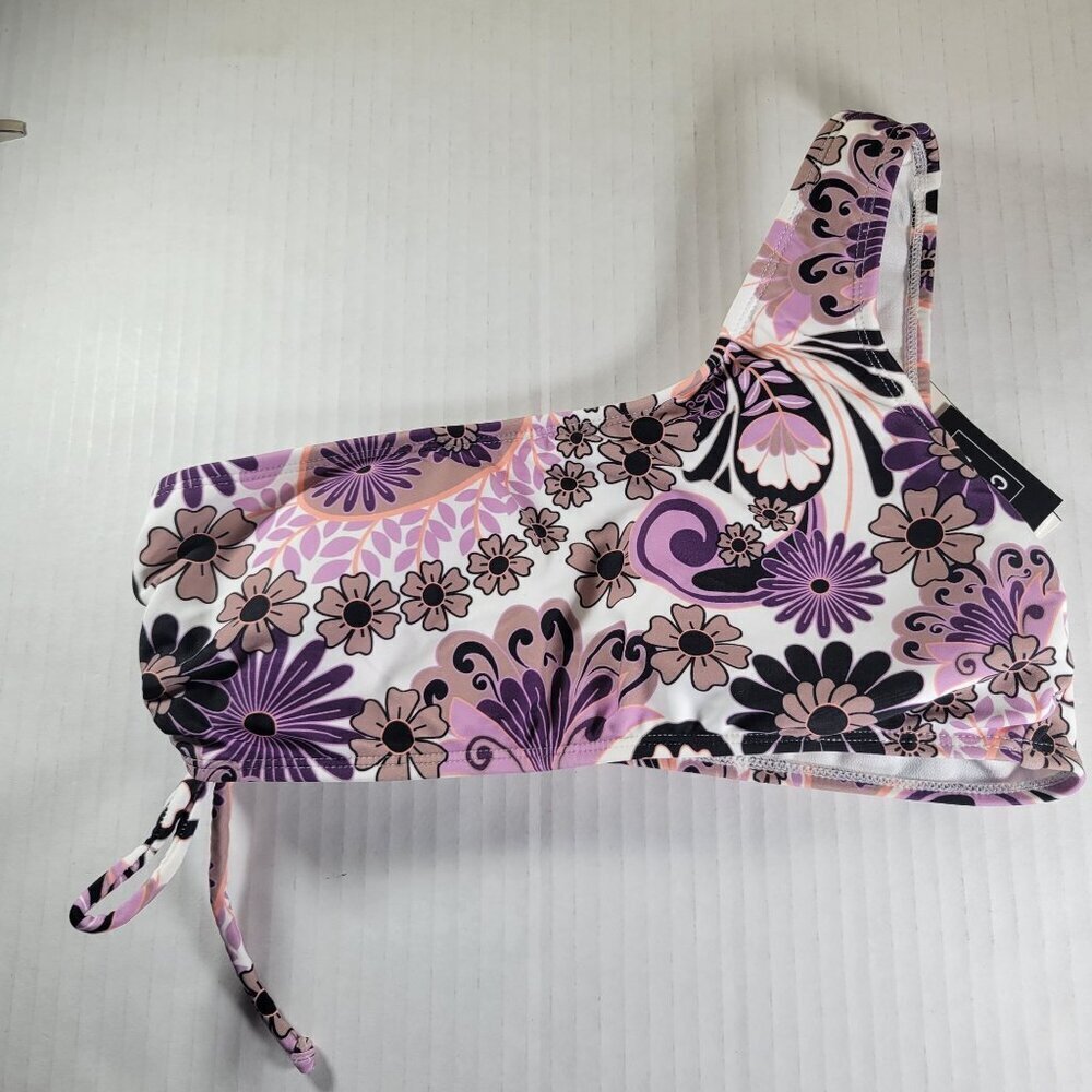 Salt + Cove Purple Floral One-Shoulder Adjustable Floral Bikini Top Size M